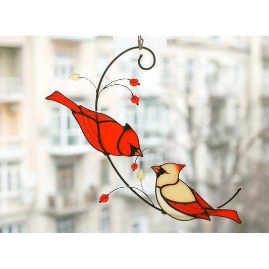 🔥 Pair of Cardinal bird stained ornament