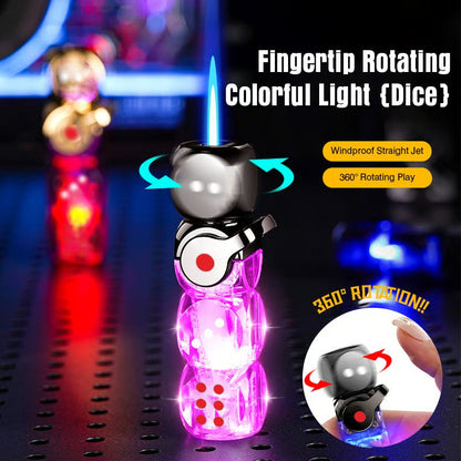 🎲 360° Spinning Dice Lighter 🔥 Windproof Jet Blue Flame, LED, Refillable EDC Gadget