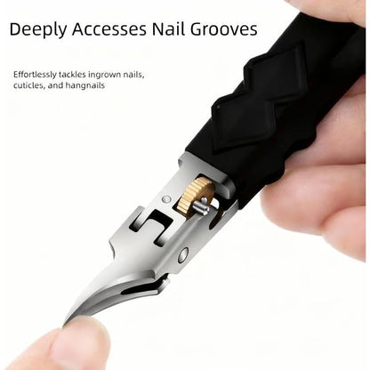 Black Anti-Slip Grip Gear Lock Nail Clipper Set with Ultra-Sharp Tips for Precise Access to Nail Grooves